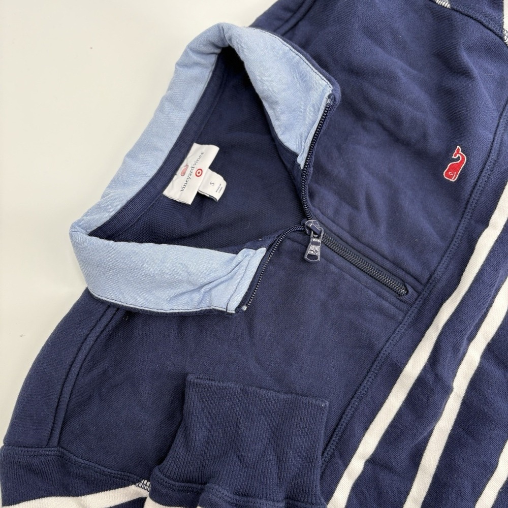 Vineyard Vines Navy Blue And White Striped Quarter Zip Pullover Sweatshirt Small